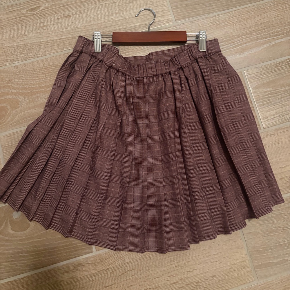 SO Pink Brown A-Line Pleated Skirt